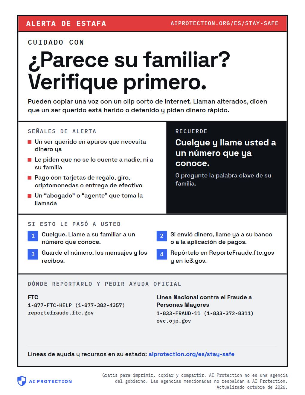 Vista previa del cartel “Estafa de la llamada de emergencia familiar”