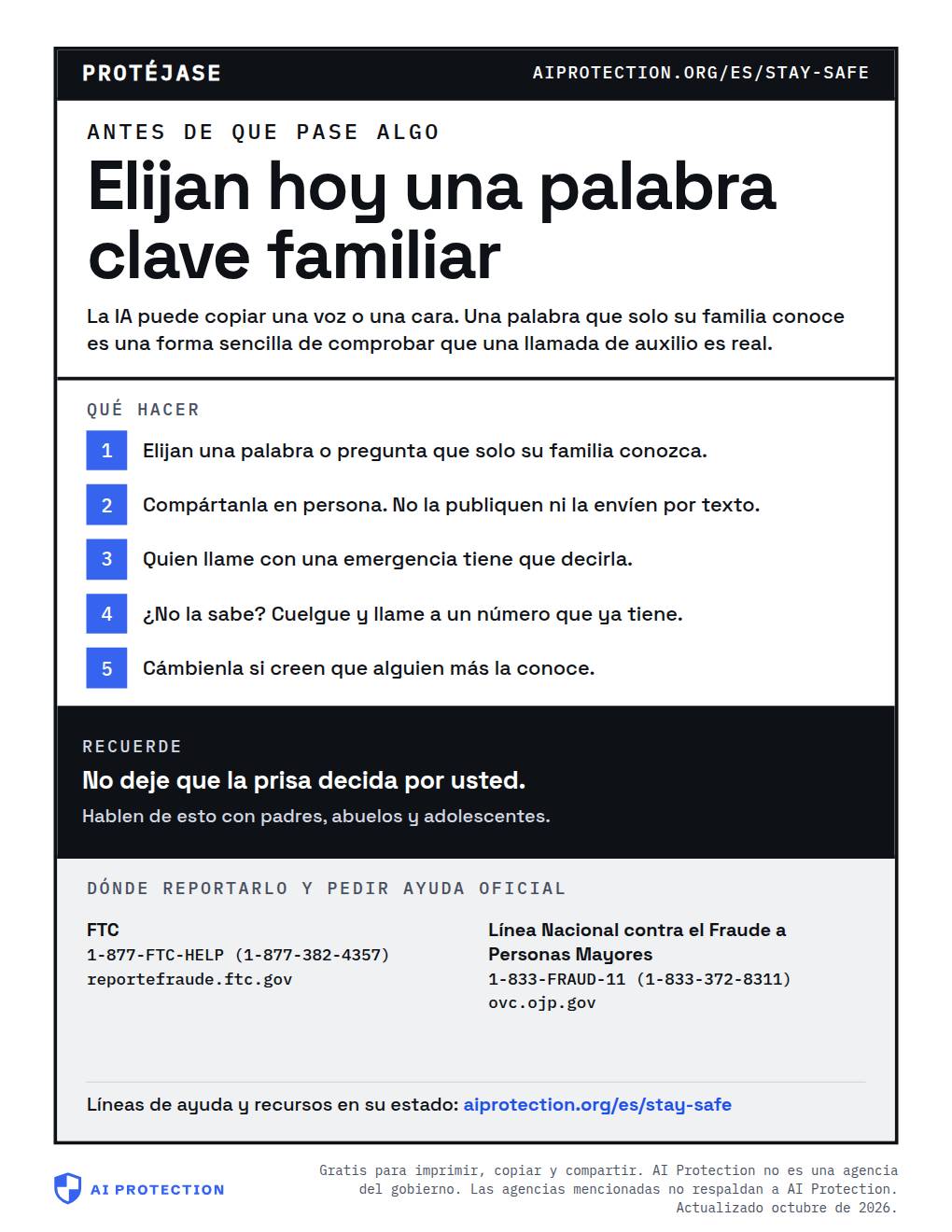 Vista previa del cartel “Elijan una palabra clave familiar”