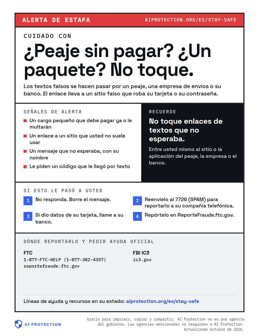 Vista previa del cartel “Estafa de mensajes de texto falsos”