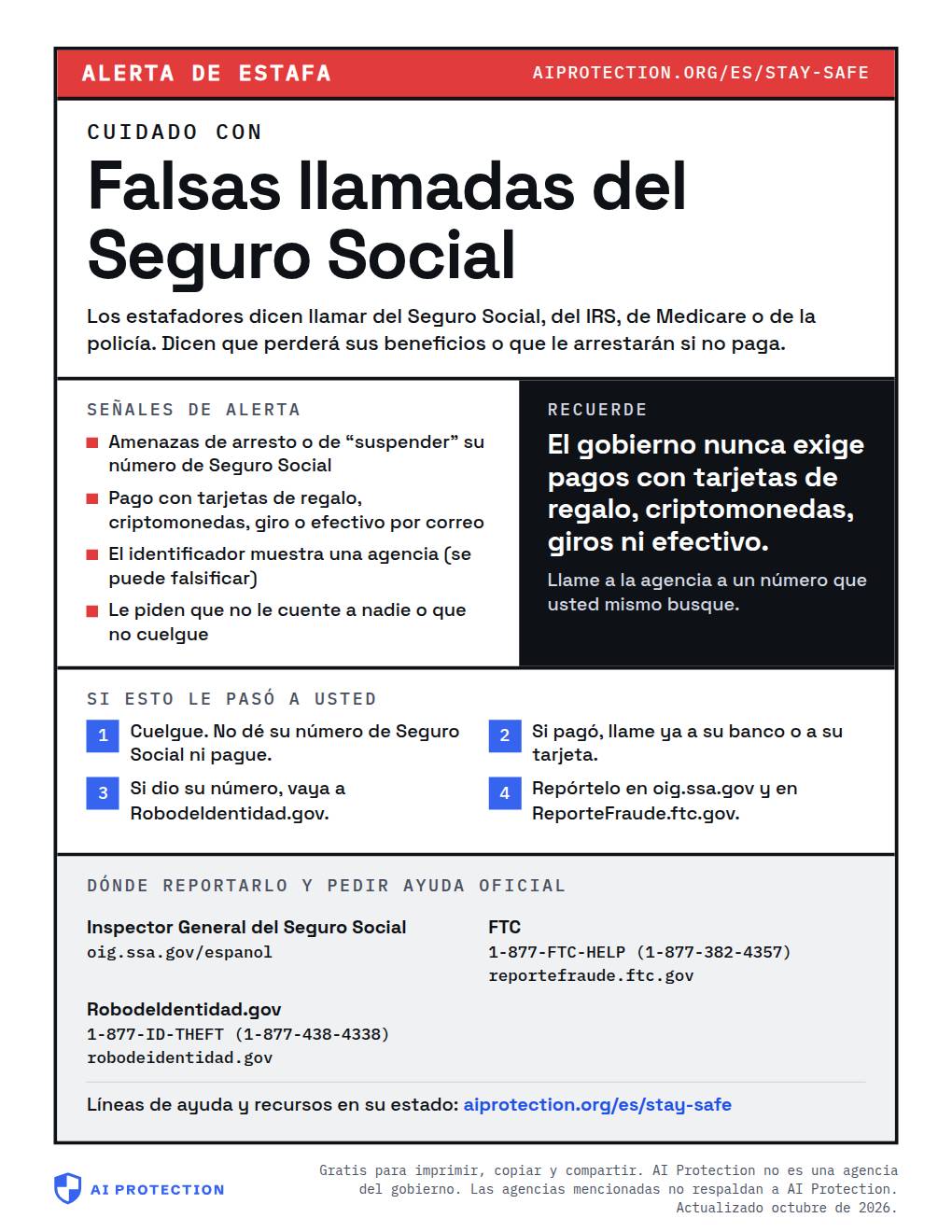 Vista previa del cartel “Estafa de impostores del Seguro Social y del gobierno”