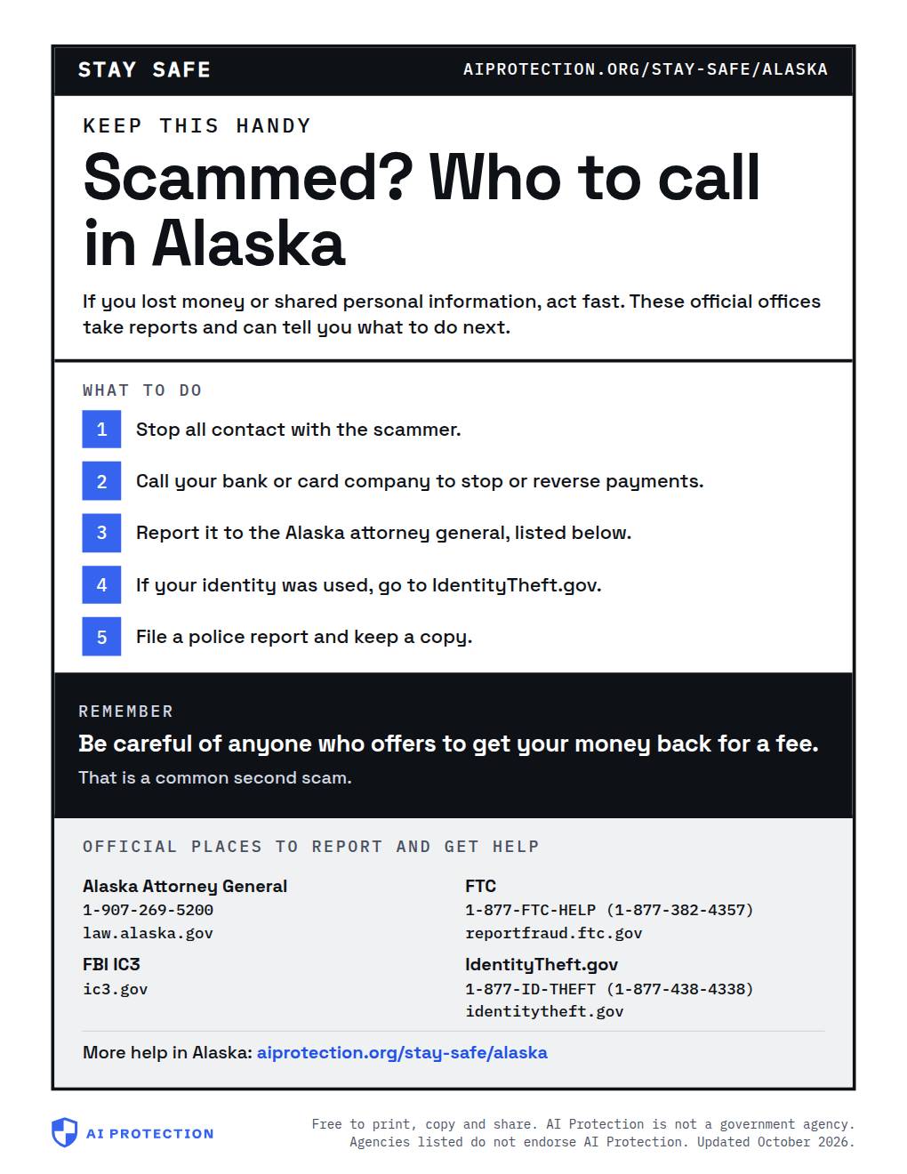 Preview of the “Where to report a scam in Alaska” poster