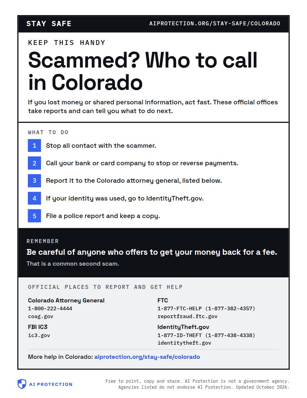 Preview of the “Where to report a scam in Colorado” poster