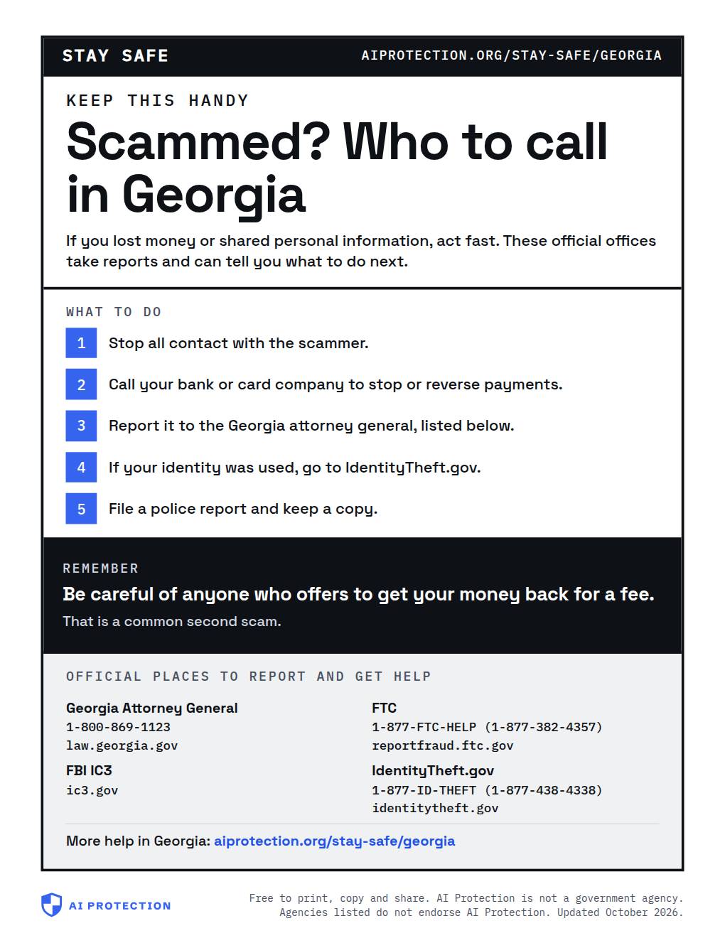 Preview of the “Where to report a scam in Georgia” poster