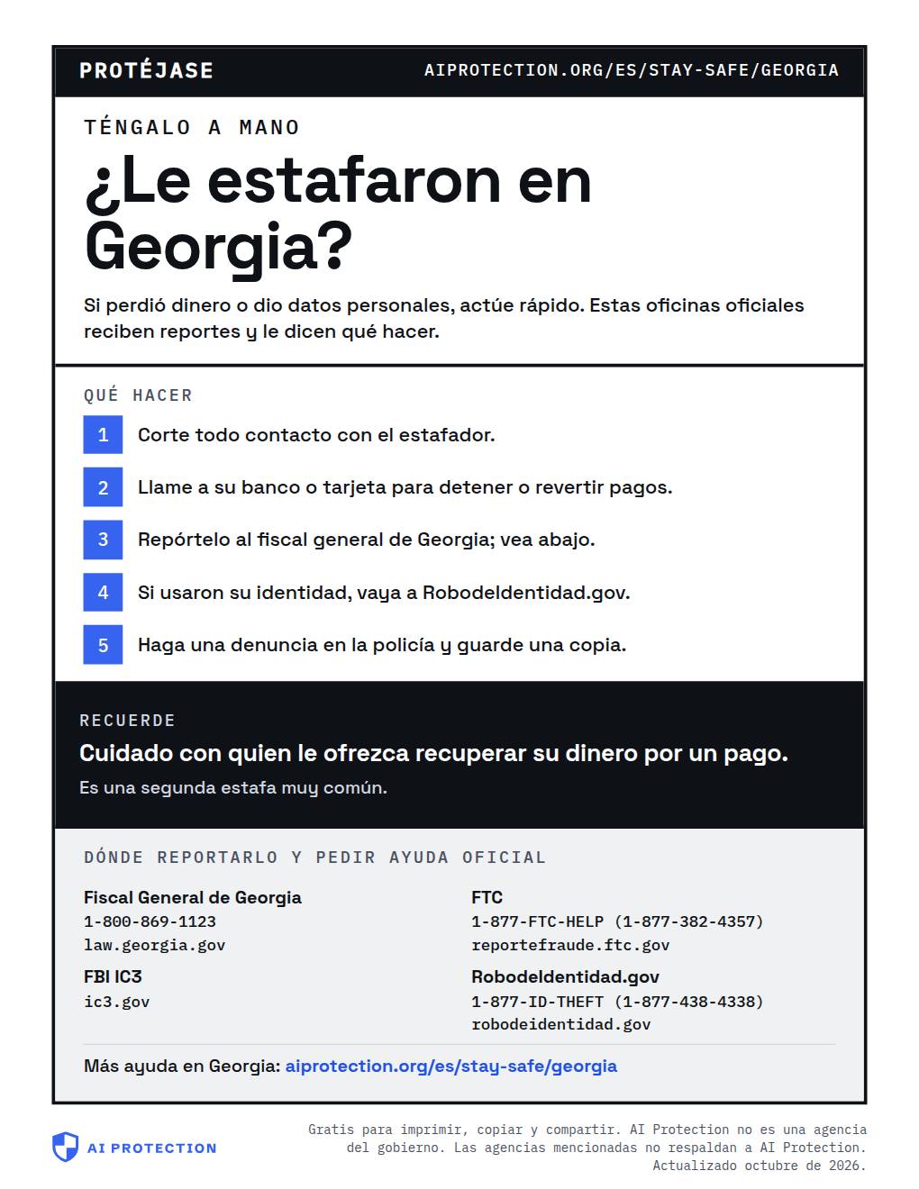 Vista previa del cartel “Dónde reportar una estafa en Georgia”