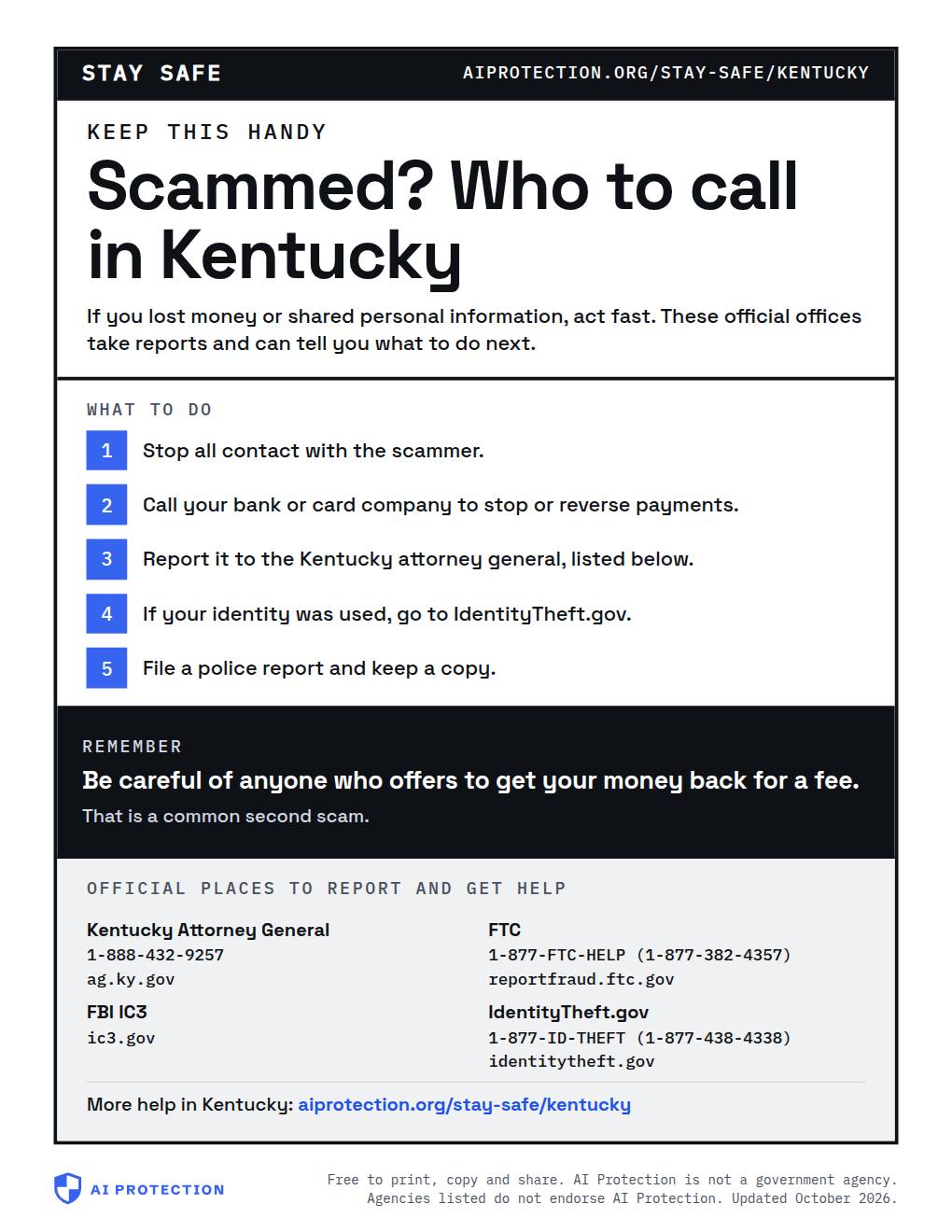 Preview of the “Where to report a scam in Kentucky” poster