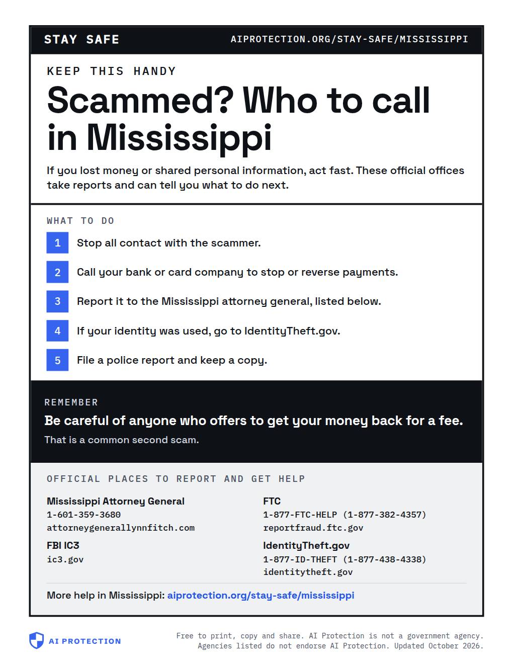 Preview of the “Where to report a scam in Mississippi” poster