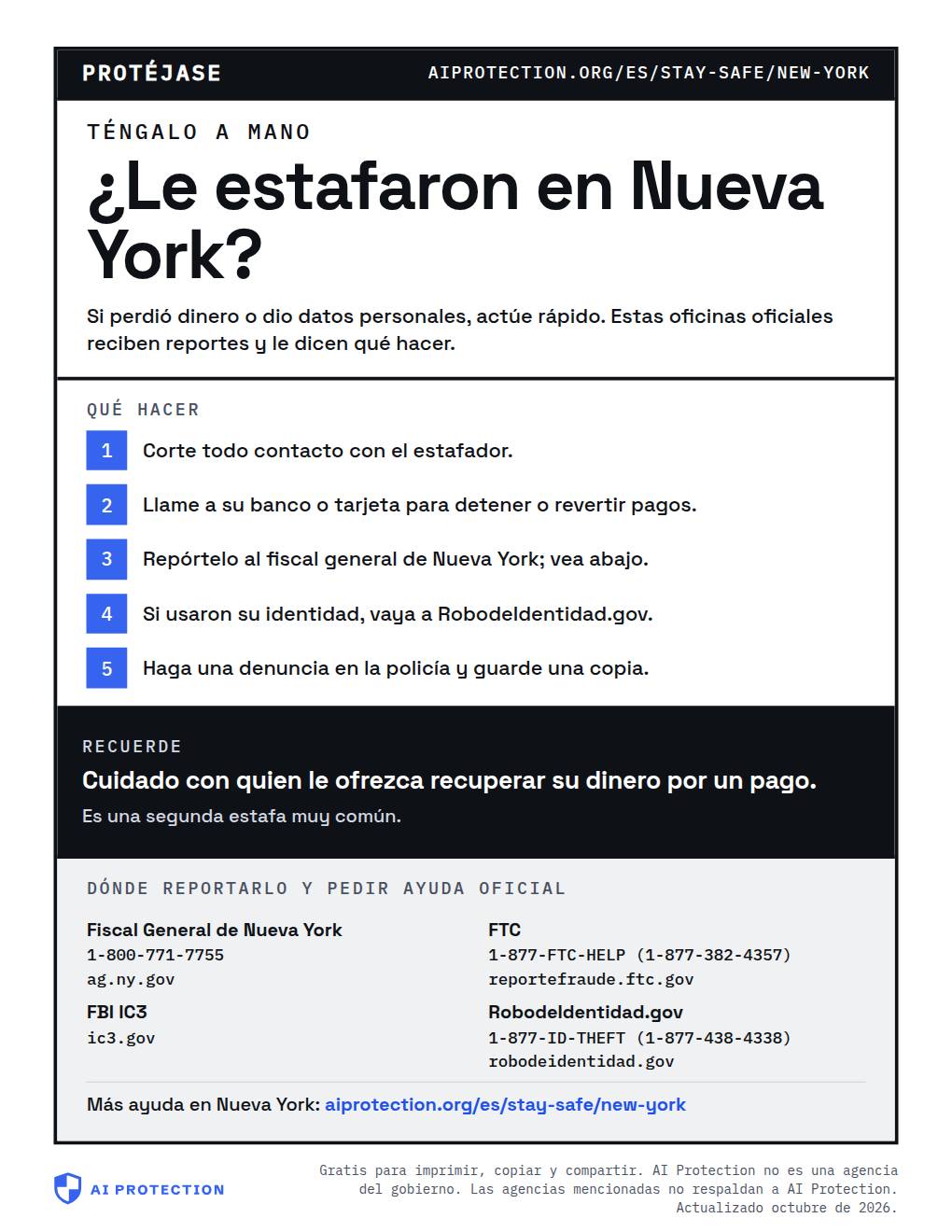 Vista previa del cartel “Dónde reportar una estafa en Nueva York”