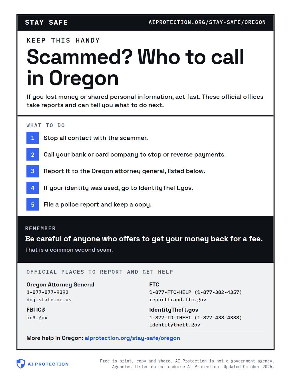 Preview of the “Where to report a scam in Oregon” poster